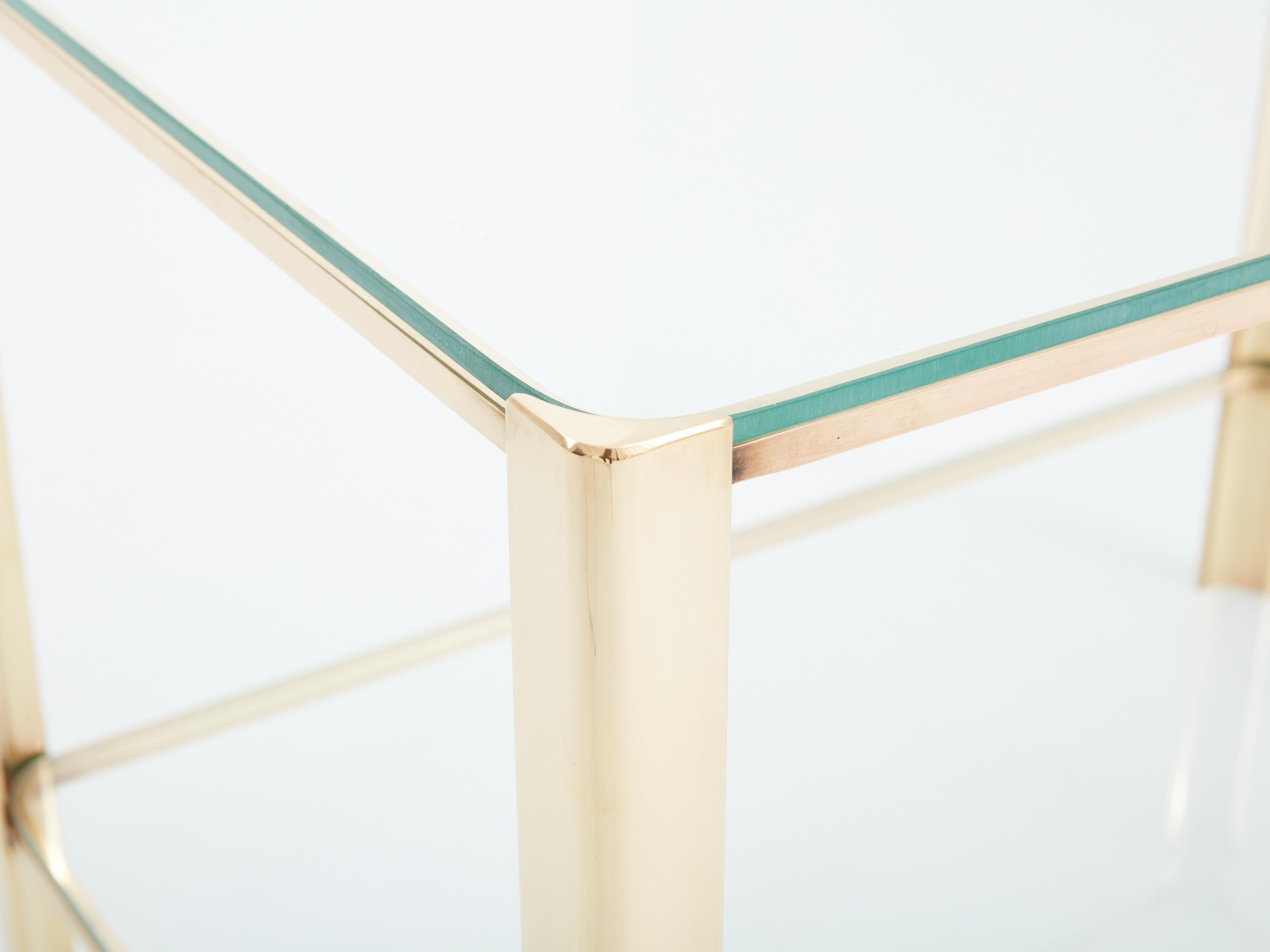 Français Table d'appoint à deux niveaux en verre bronze de Jacques Quinet pour Broncz, années 1960 en vente