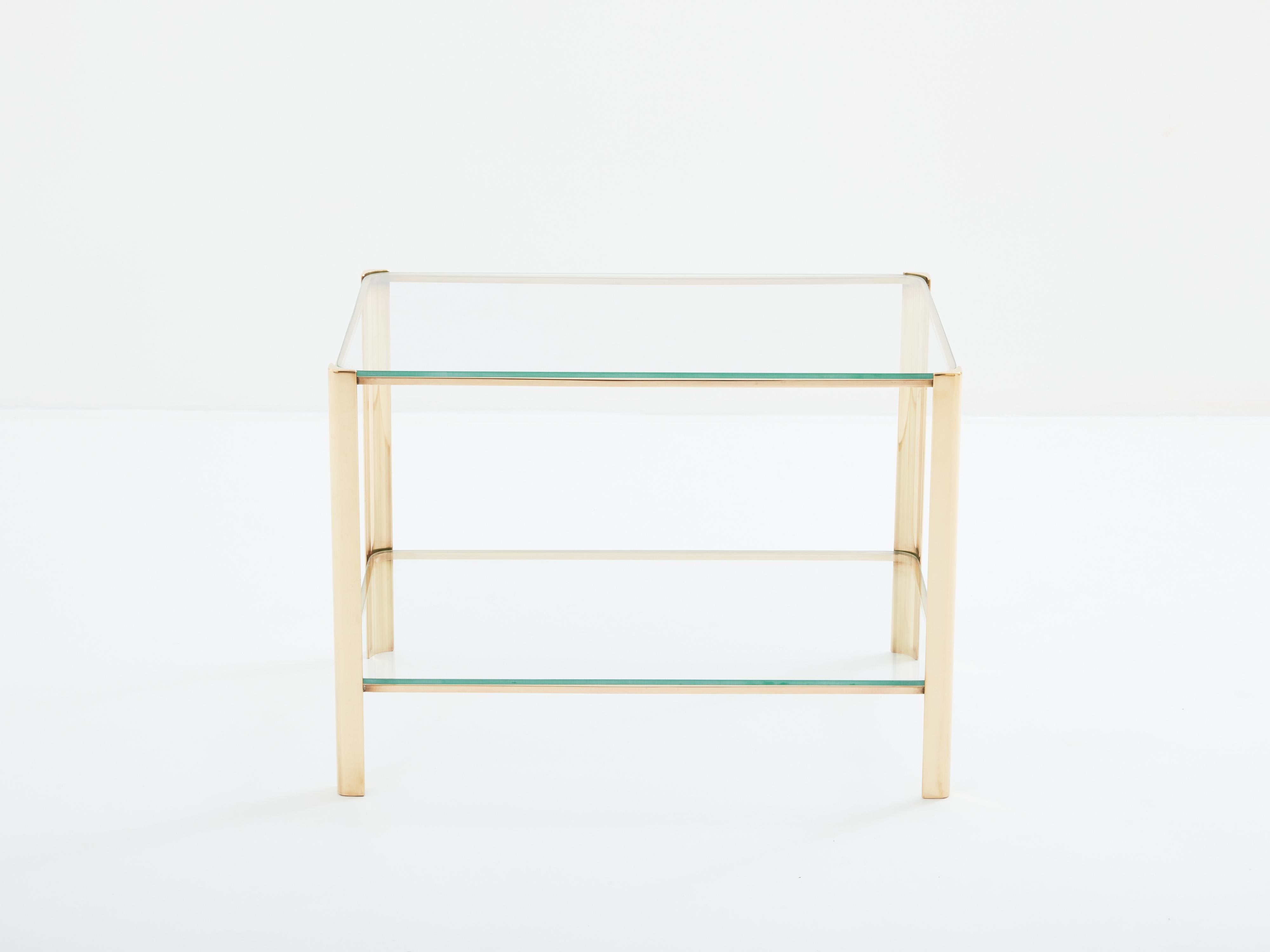 Two-tier Bronze glass side table by Jacques Quinet for Broncz 1960s For Sale 2