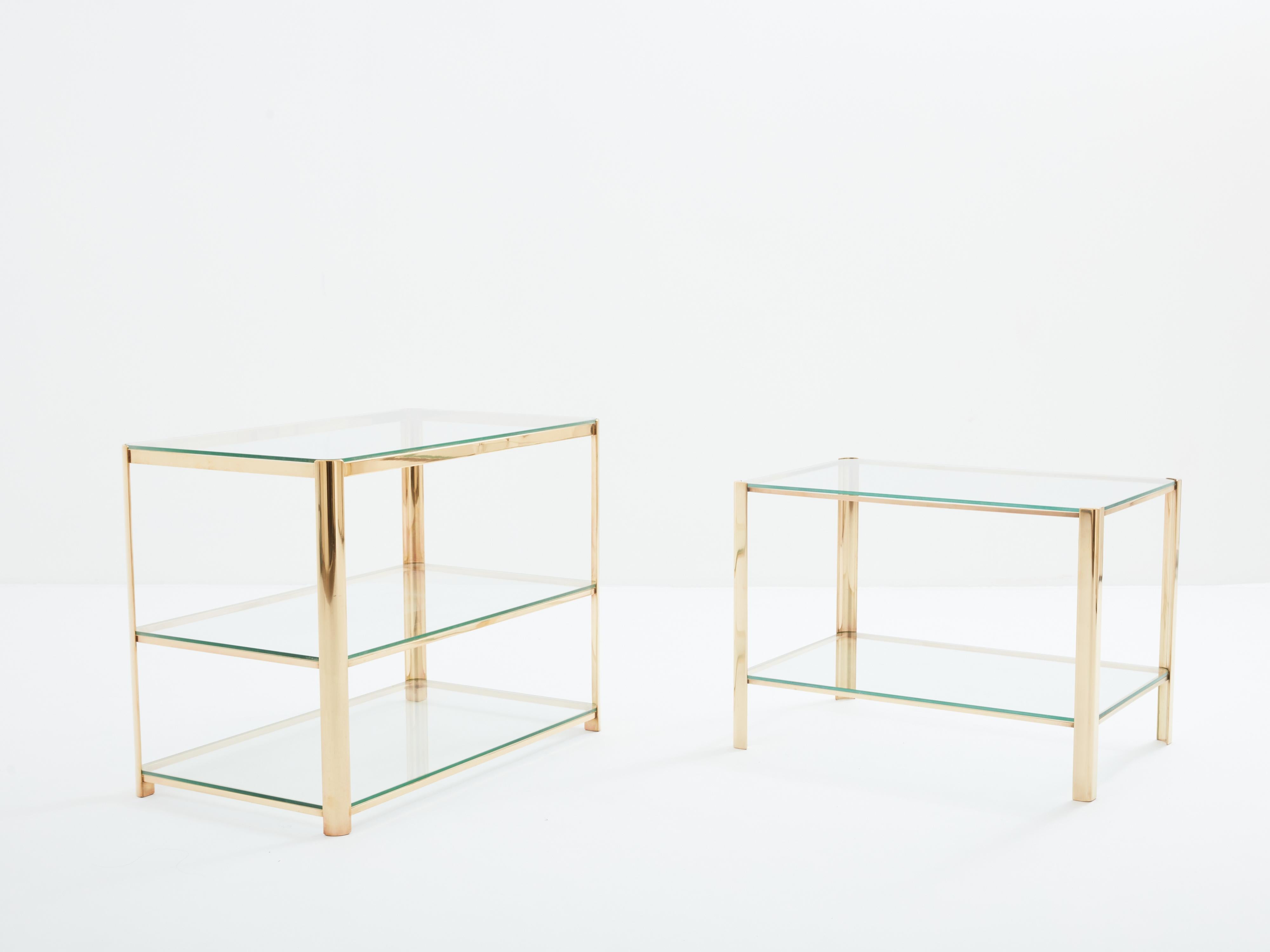 Two-tier Bronze glass side table by Jacques Quinet for Broncz 1960s For Sale 3