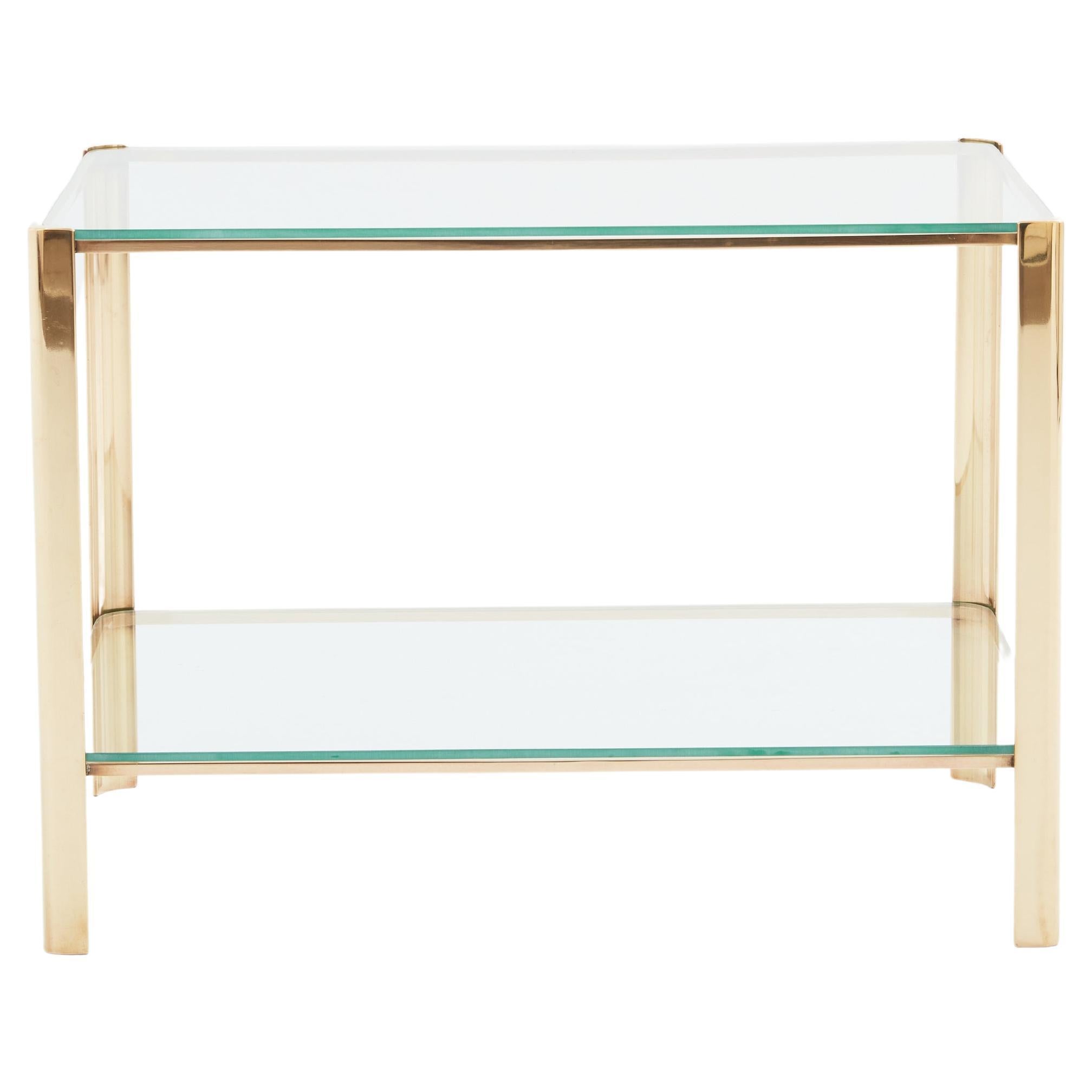 Two-tier Bronze glass side table by Jacques Quinet for Broncz 1960s For Sale