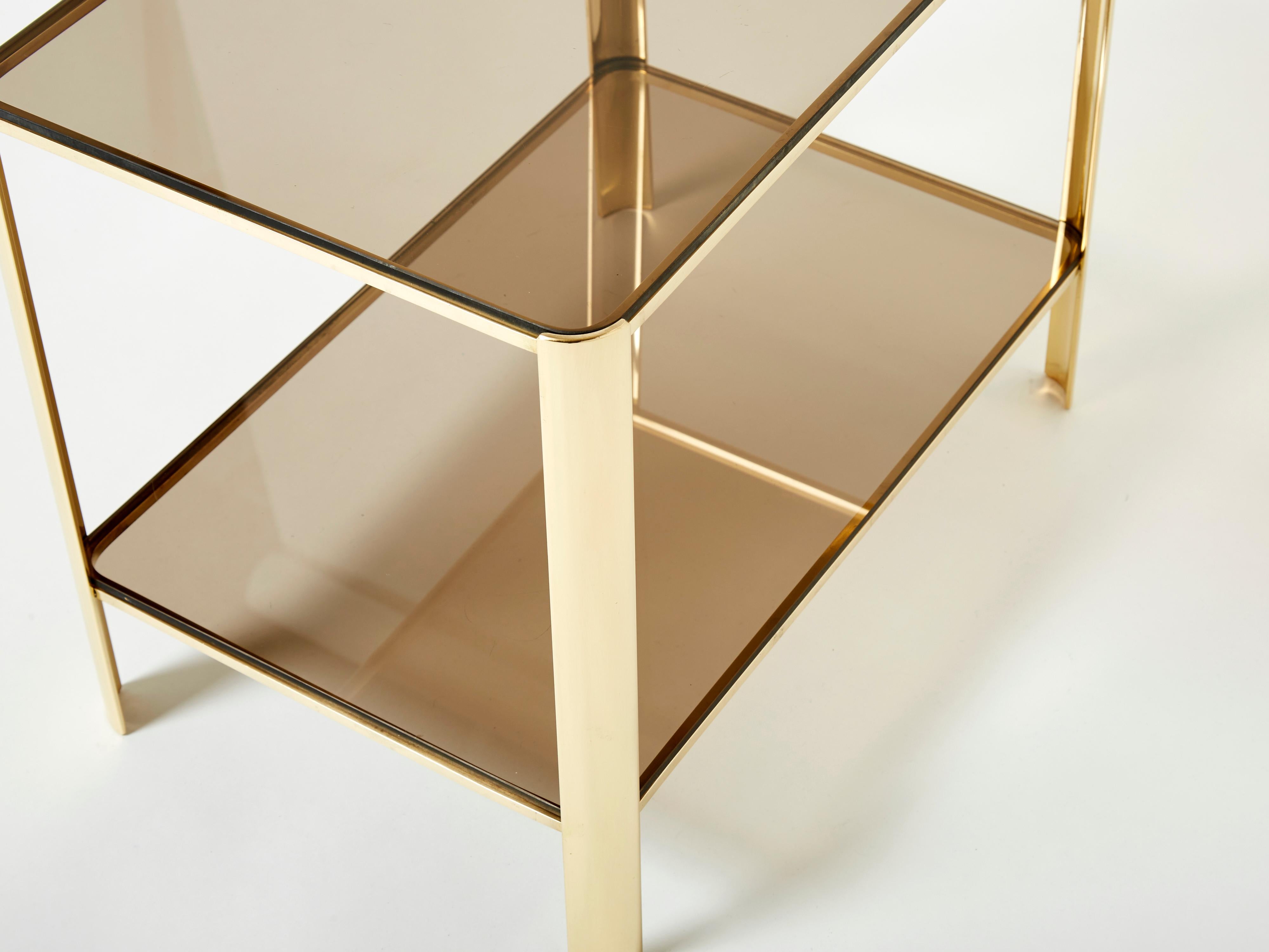 Mid-Century Modern Two-Tier Bronze Side Table by Jacques Quinet for Broncz, 1960s For Sale