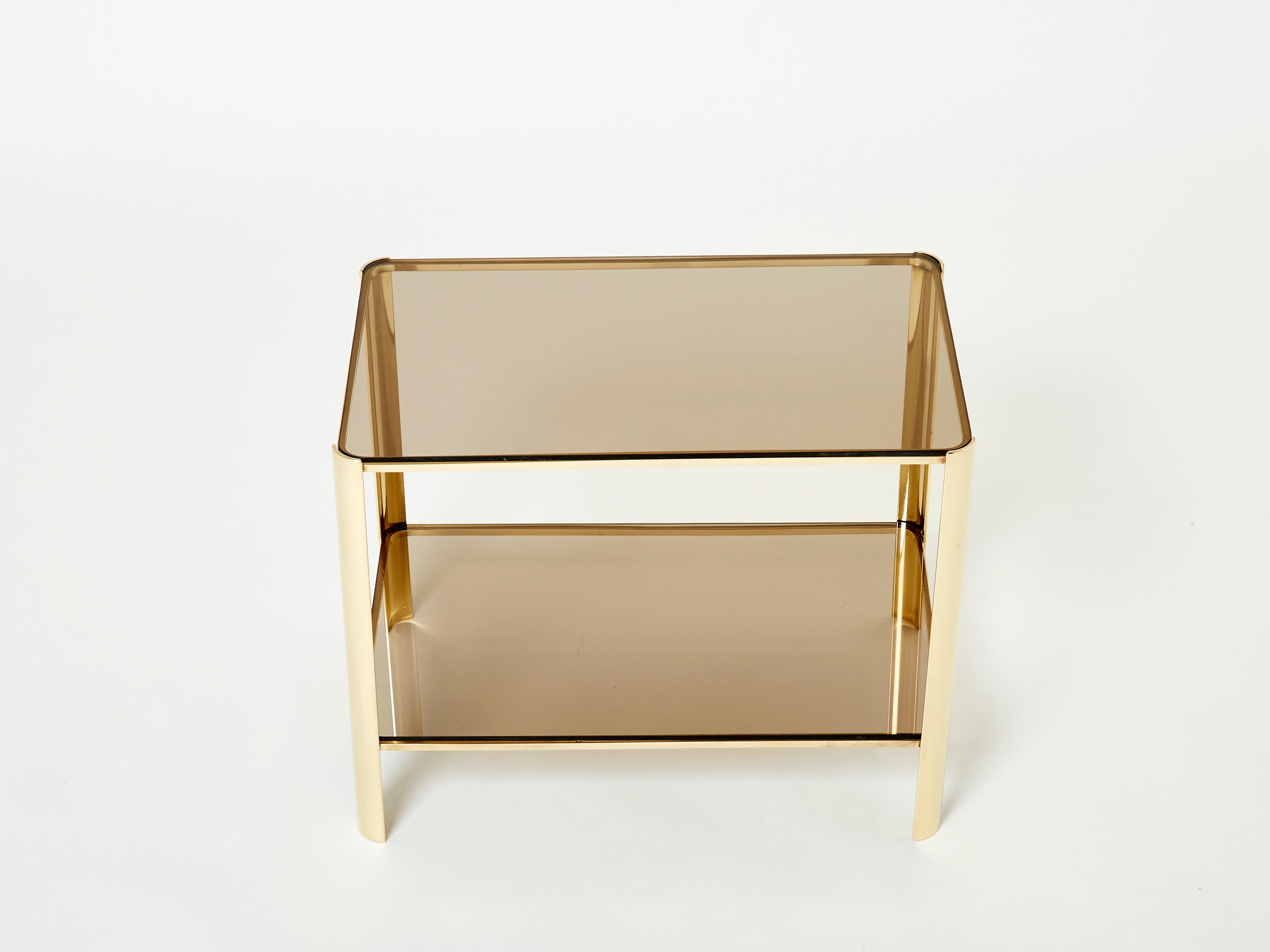 French Two-Tier Bronze Side Table by Jacques Quinet for Broncz, 1960s For Sale