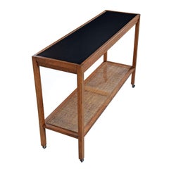 Two-Tier Cane Bottom Mid-Century Modern Sofa Table Console Table, circa 1970s