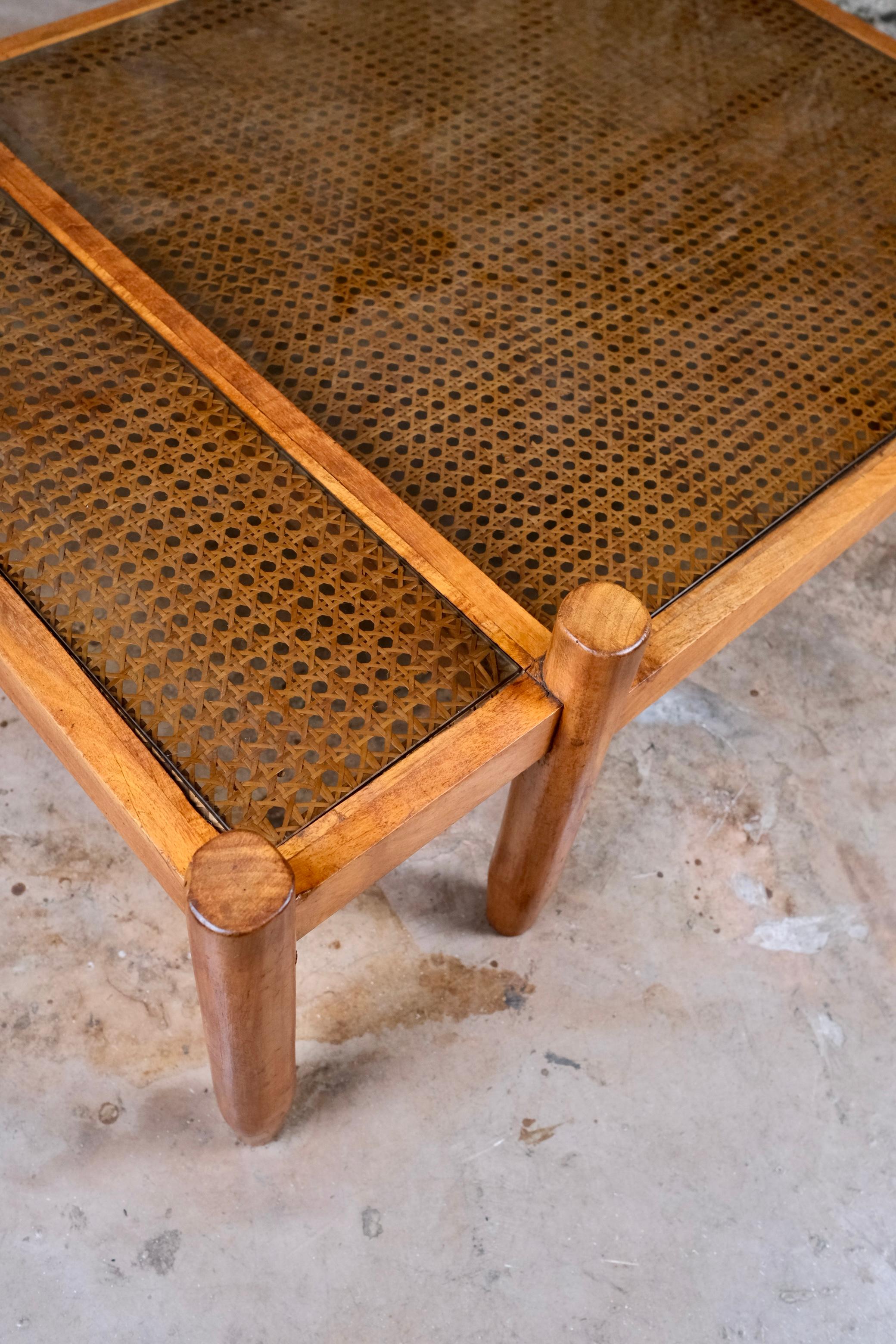 Table basse canne à deux niveaux fabriquée sur mesure en France, années 1980 en vente 3
