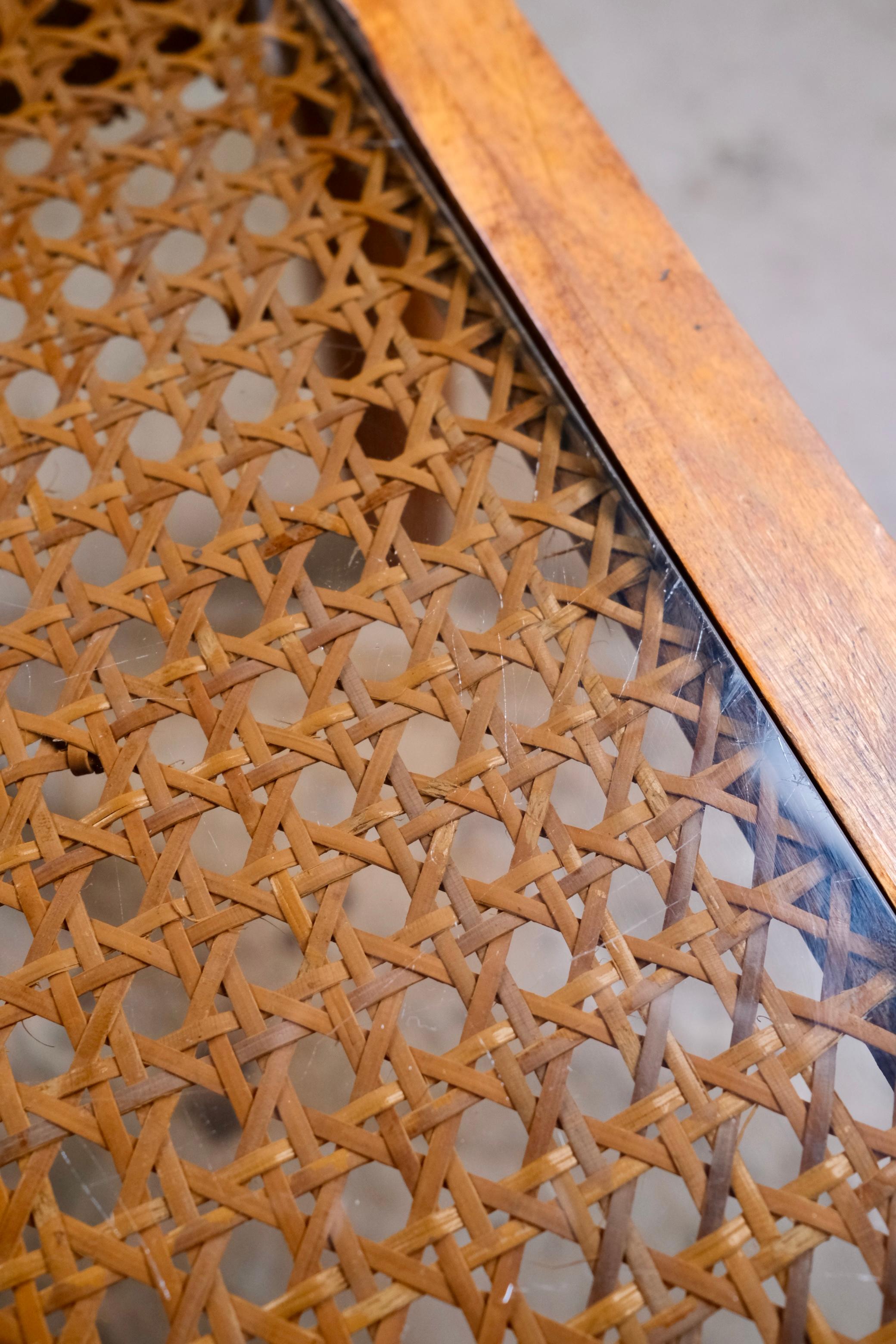 Table basse canne à deux niveaux fabriquée sur mesure en France, années 1980 en vente 11