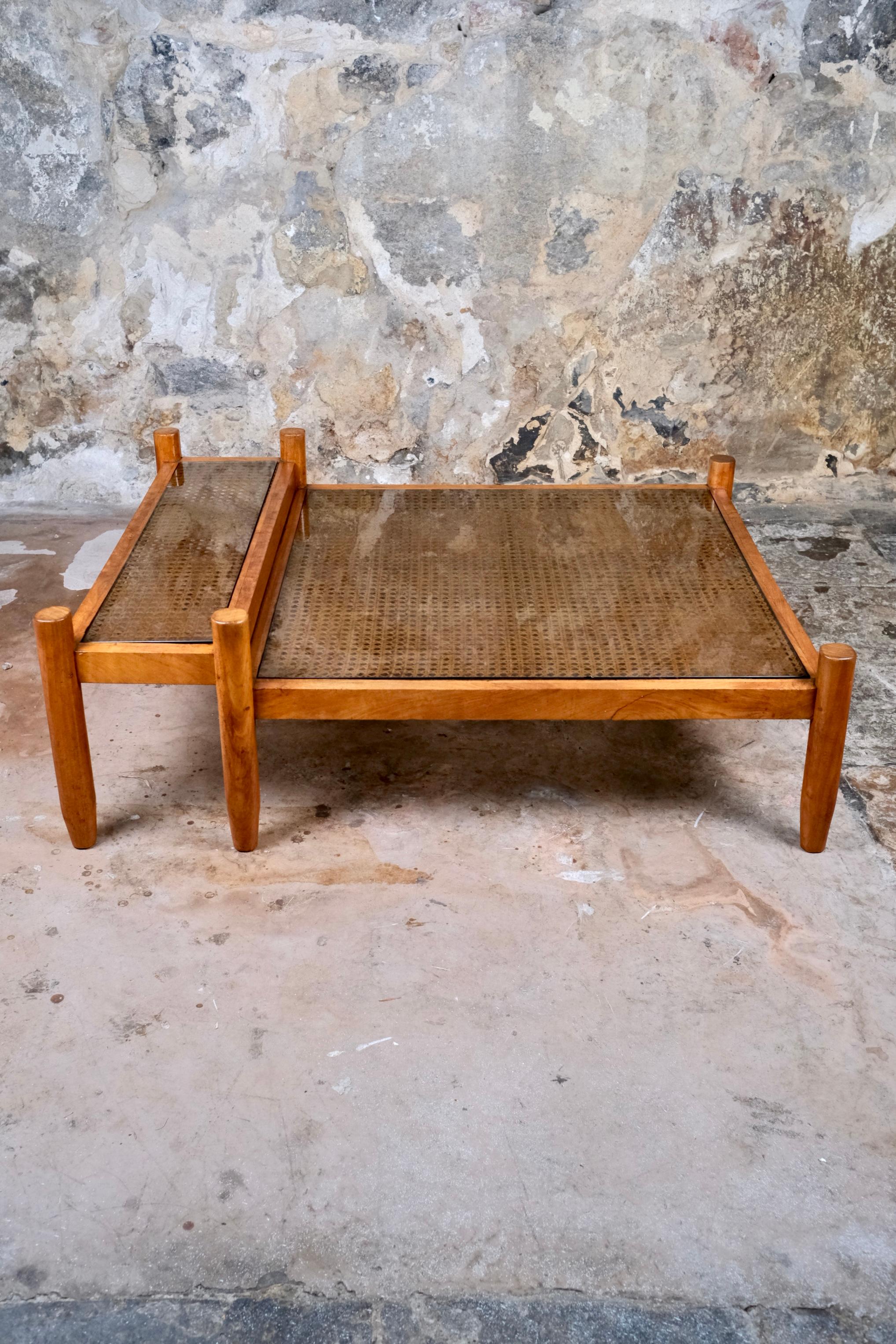 Table basse canne à deux niveaux fabriquée sur mesure en France, années 1980 Bon état - En vente à Lyon, FR