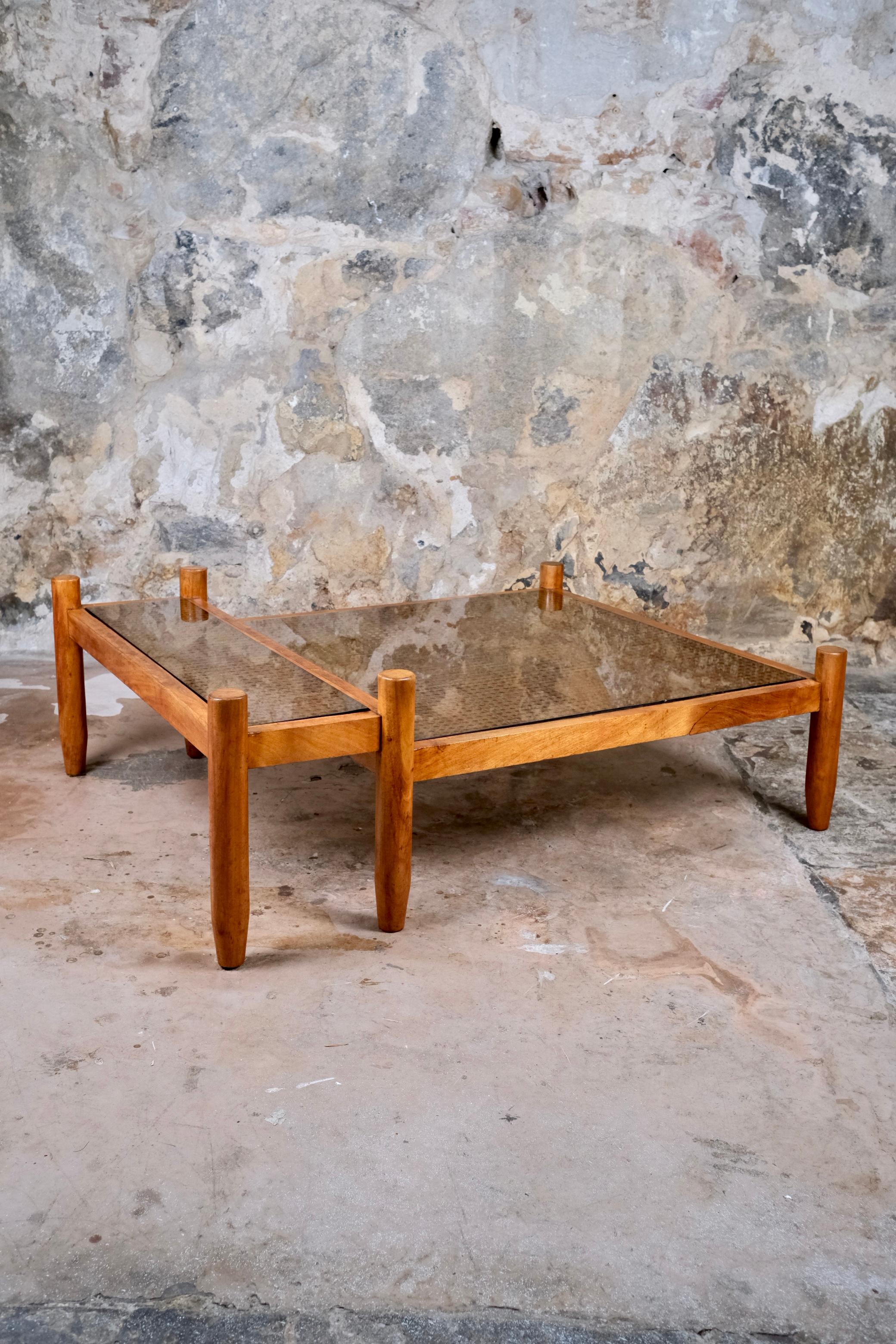 Canne Table basse canne à deux niveaux fabriquée sur mesure en France, années 1980 en vente