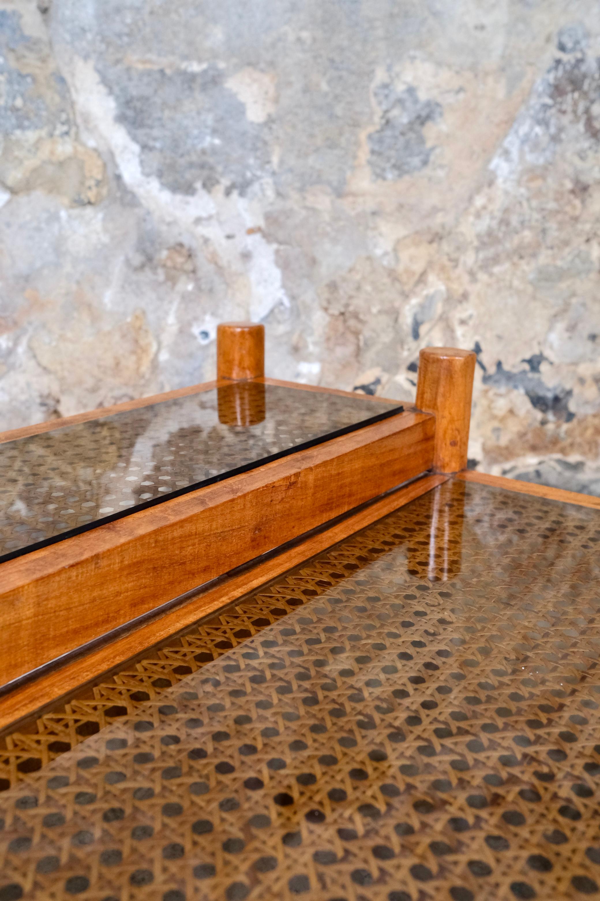 Table basse canne à deux niveaux fabriquée sur mesure en France, années 1980 en vente 1