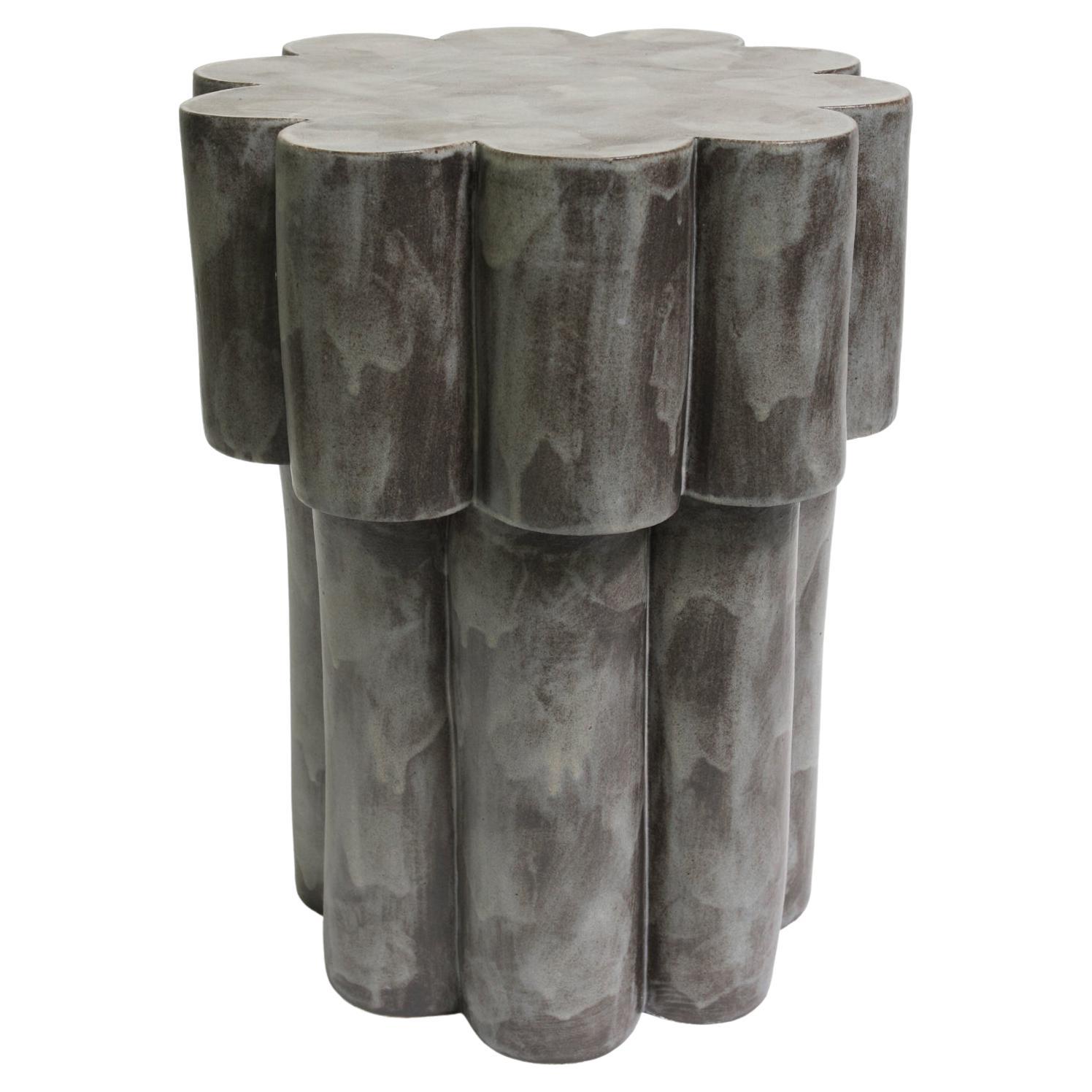 Two-Tier Ceramic Cloud Side Table & Stool in Acai Matte by BZIPPY For Sale