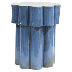Two-Tier Ceramic Cloud Side Table & Stool in Blue Opal by BZIPPY