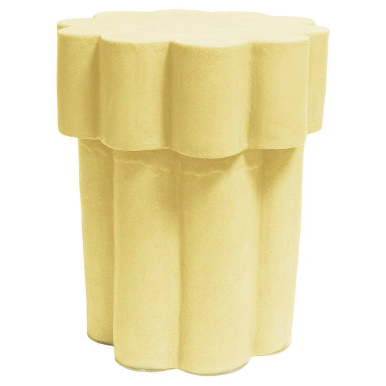 Two-Tier Ceramic Cloud Side Table and Stool in Buttery Yellow by BZIPPY ...