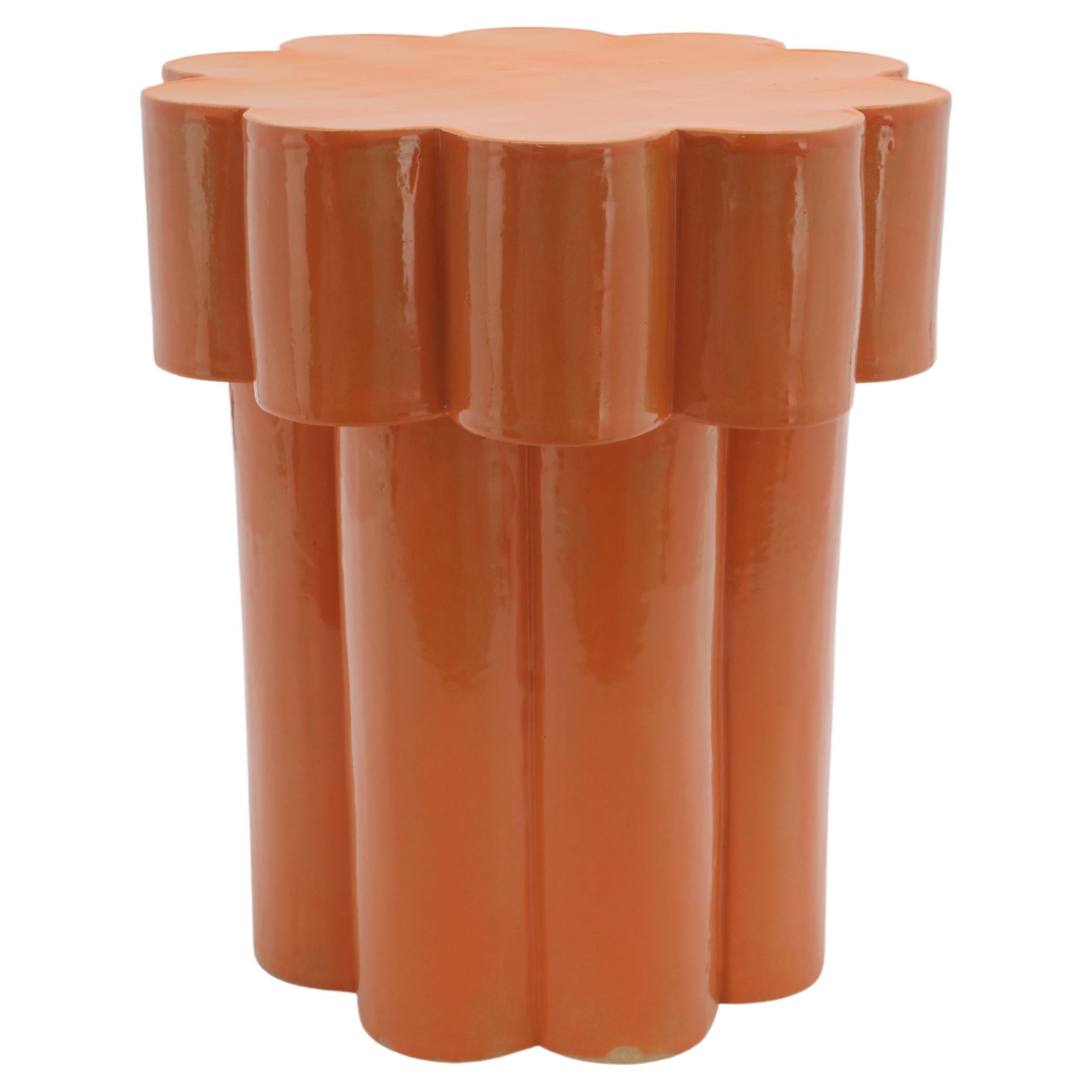 Two-Tier Ceramic Cloud Side Table & Stool in Gloss Orange by BZIPPY For Sale