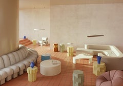 Two-Tier Ceramic Cloud Side Table & Stool in Gloss White by BZIPPY