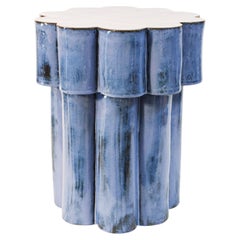 Two-Tier Ceramic Cloud Side Table & Stool in Mottled Blue by BZIPPY