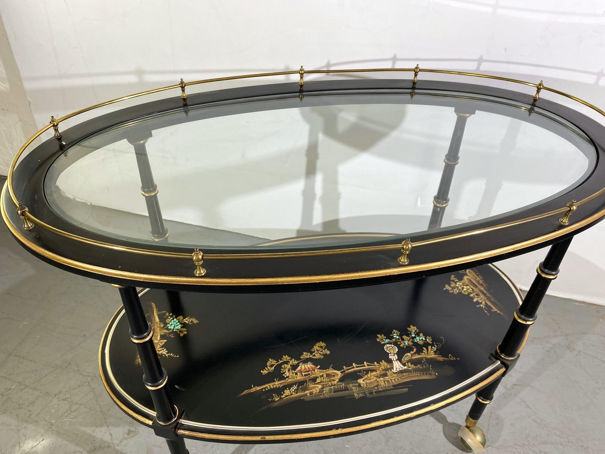 American Two-Tier Chinoiserie Bar Cart