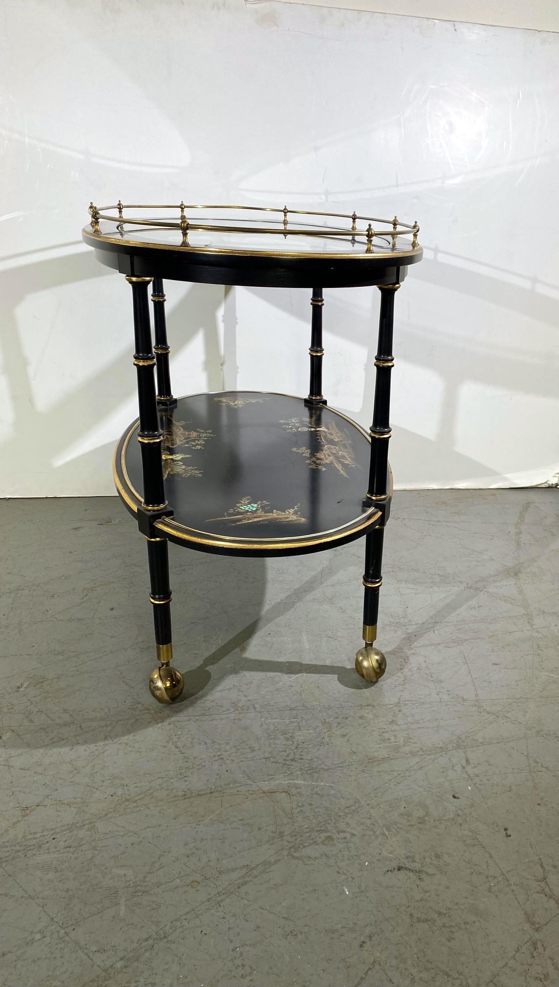 Two-Tier Chinoiserie Bar Cart In Good Condition In Pomona, CA
