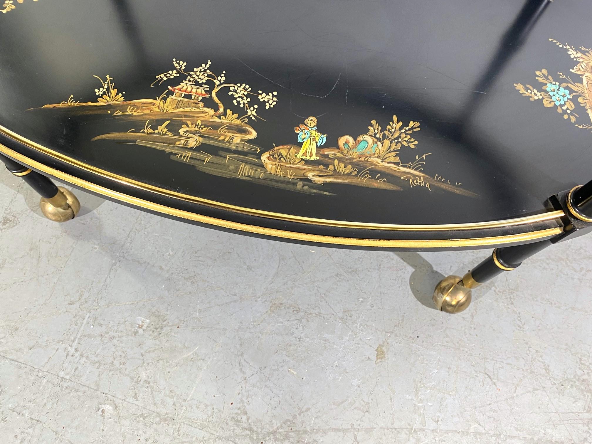 Glass Two-Tier Chinoiserie Bar Cart