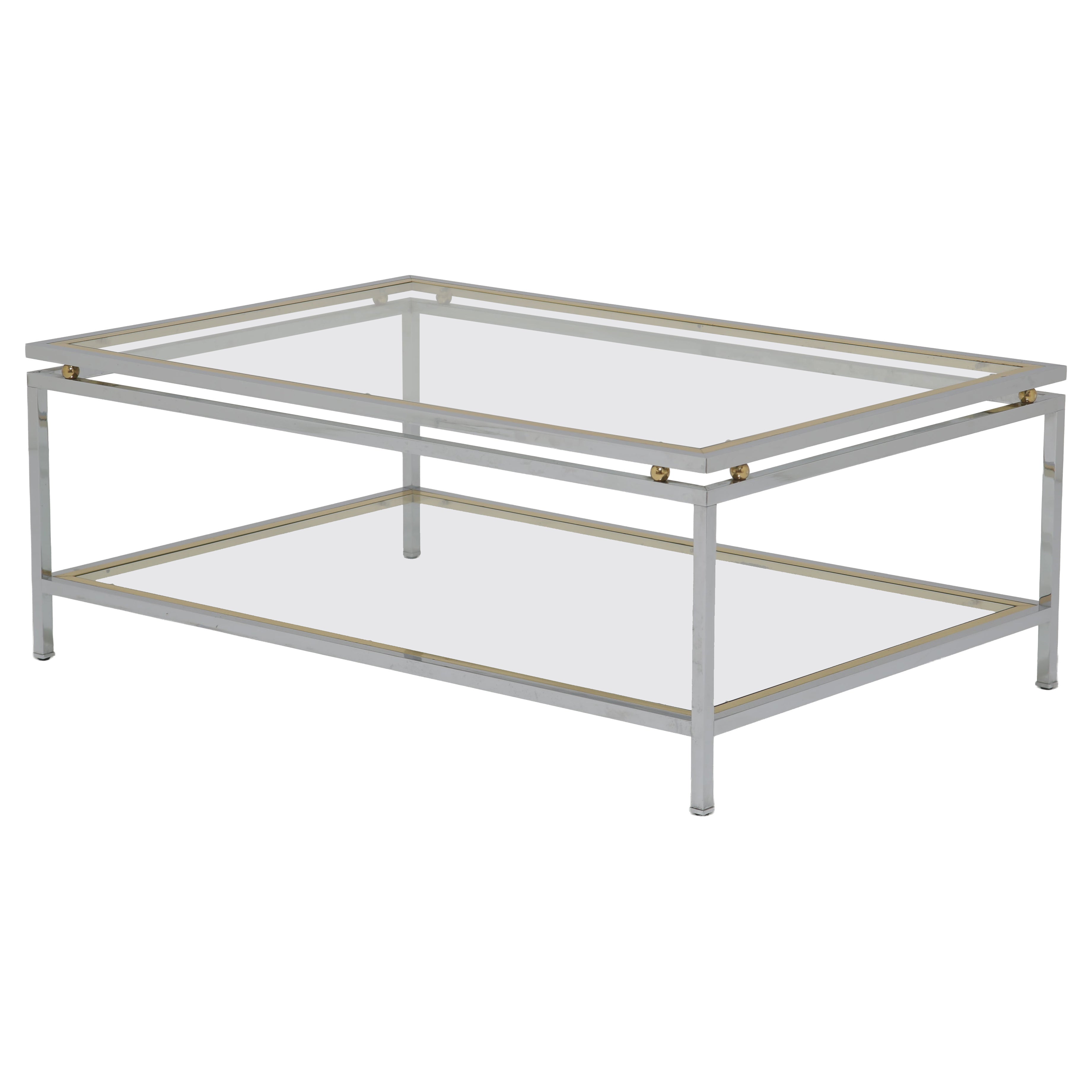 Two Tier Chrome and Brass Coffee Table, Attributed to Renato Zevi, Italy, 1970s in vendita