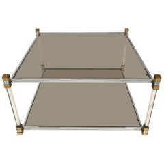 Two-Tier Chrome, Lucite and Brass Coffee Table