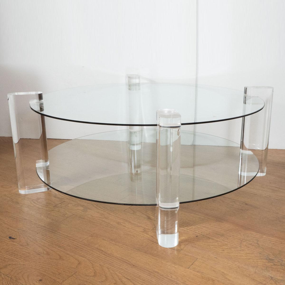 Runder Couchtisch aus Glas mit zwei Ebenen (Moderne der Mitte des Jahrhunderts) im Angebot