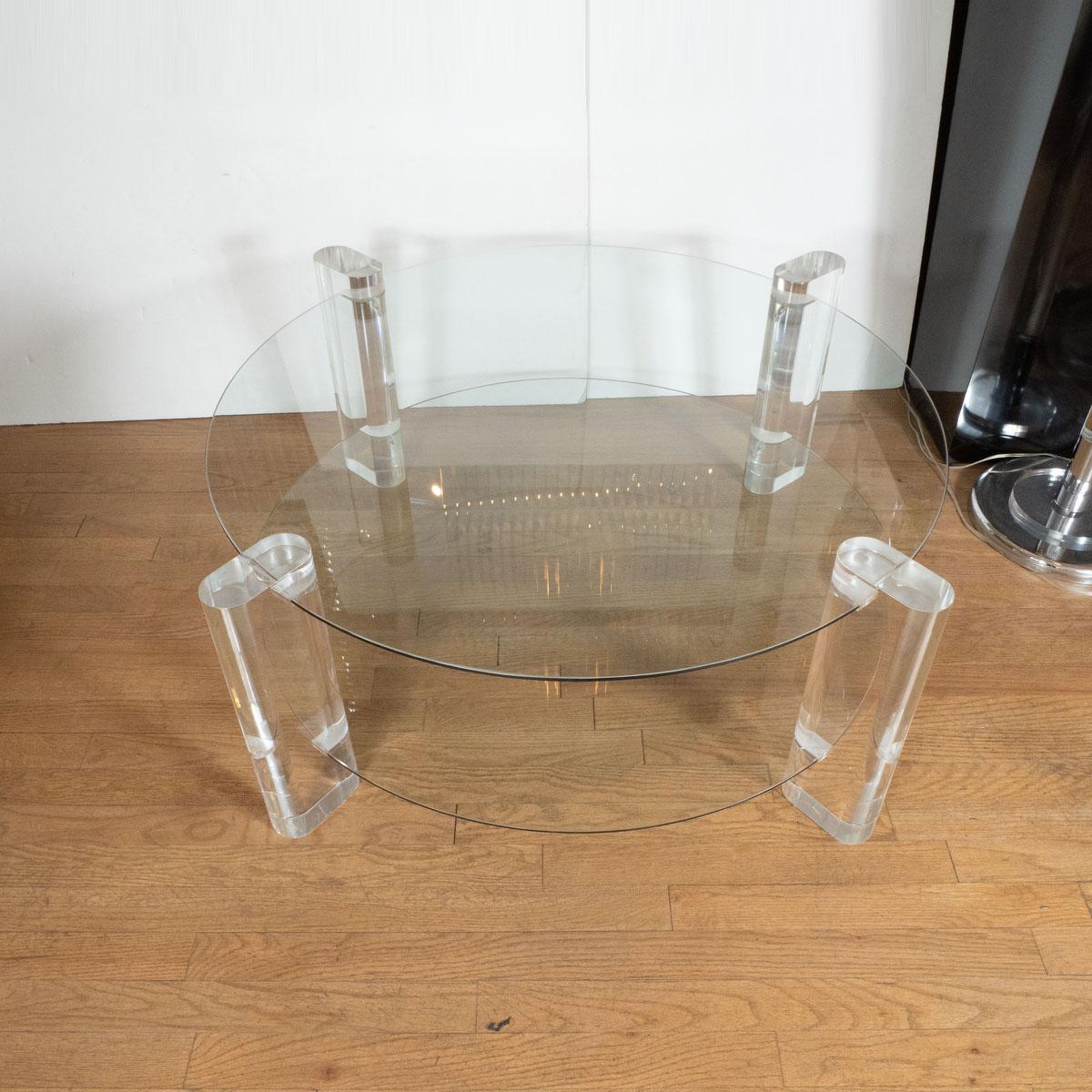 American Two tier circular glass coffee table For Sale