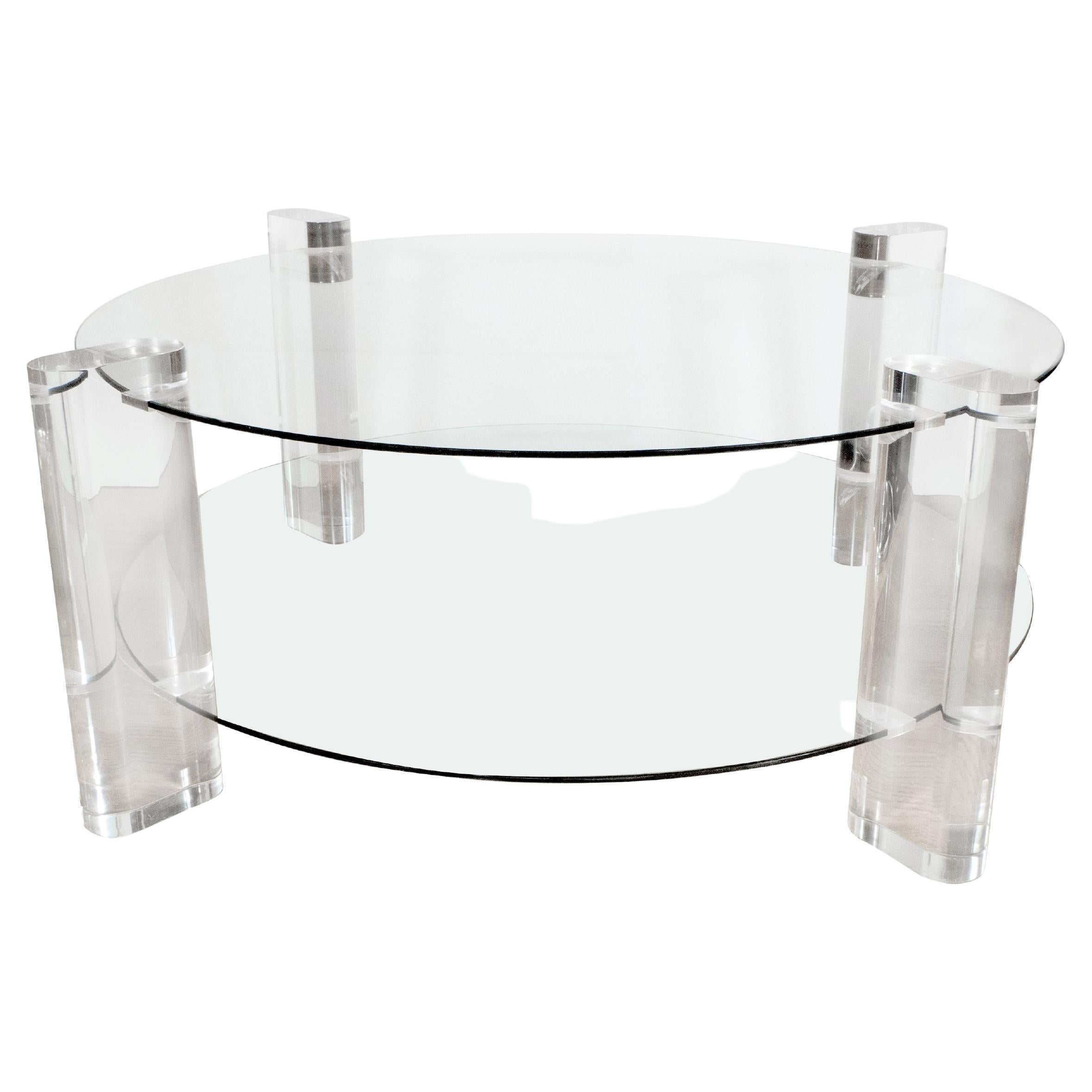 Two tier circular glass coffee table For Sale