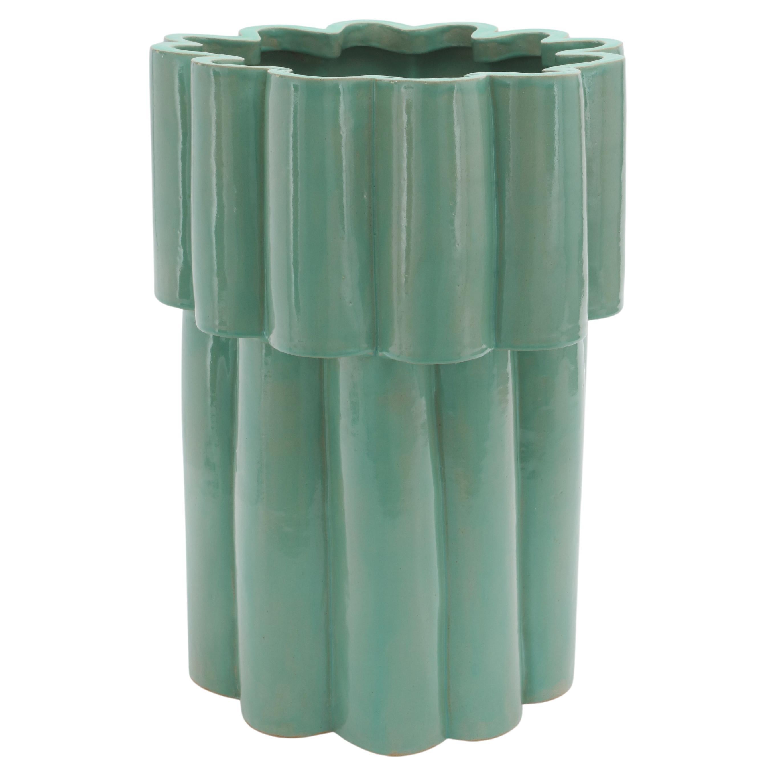 Two-Tier Cloud Ceramic Planter in Gloss Mint by Bzippy For Sale