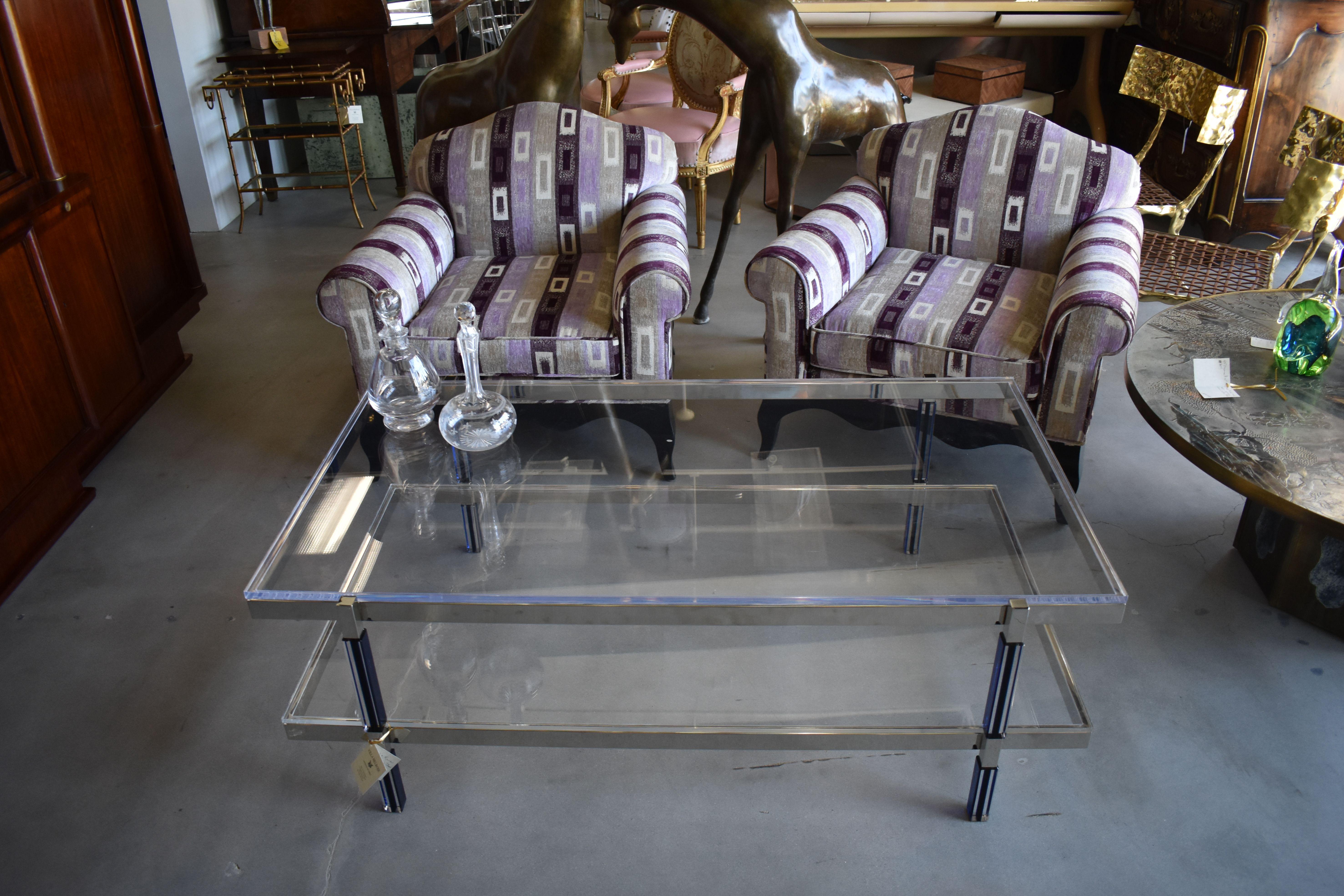 Mid-Century Modern Two-Tier Coffee Table in Blue and Clear Lucite Signed by Charles Hollis Jones For Sale