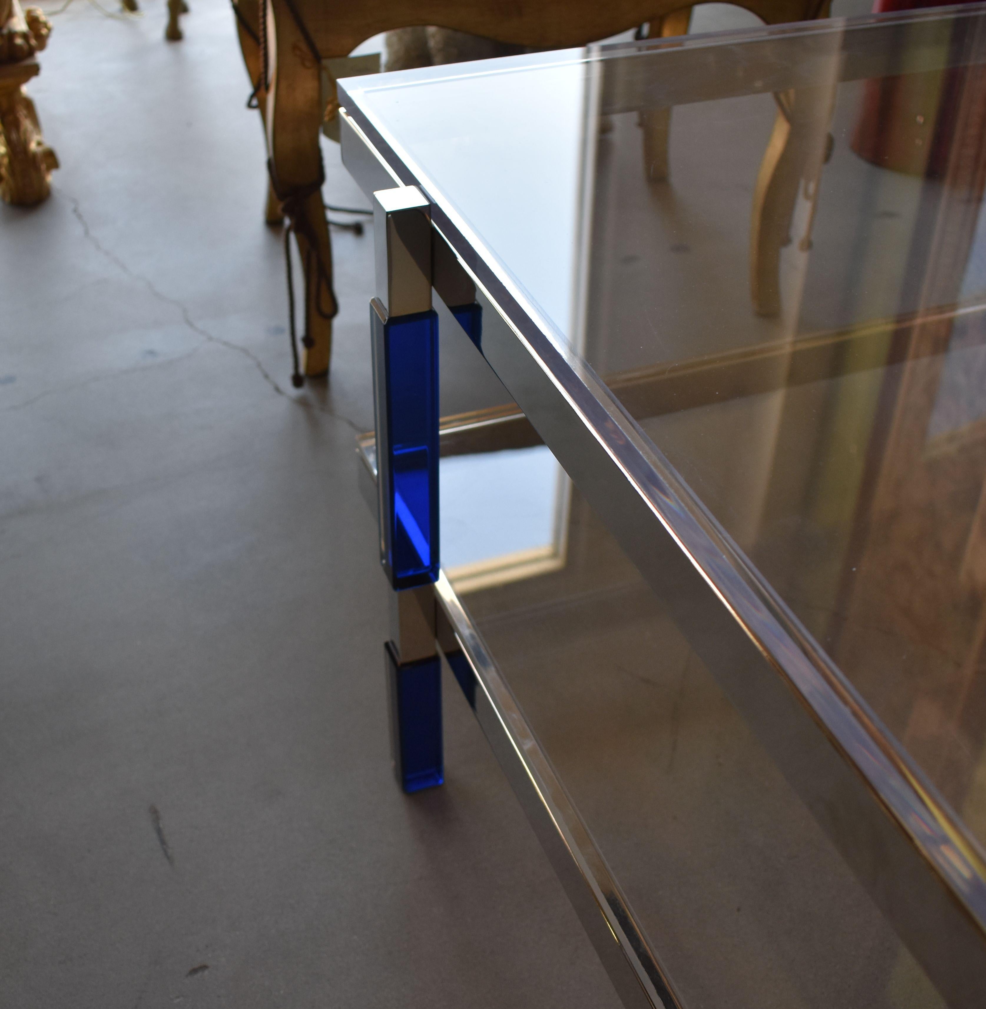 Two-Tier Coffee Table in Blue and Clear Lucite Signed by Charles Hollis Jones In Good Condition For Sale In Cathedral City, CA