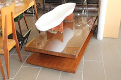 Two Tier Coffee Table on Rollers, style of Van Keppel Green (VKG), Glass Top