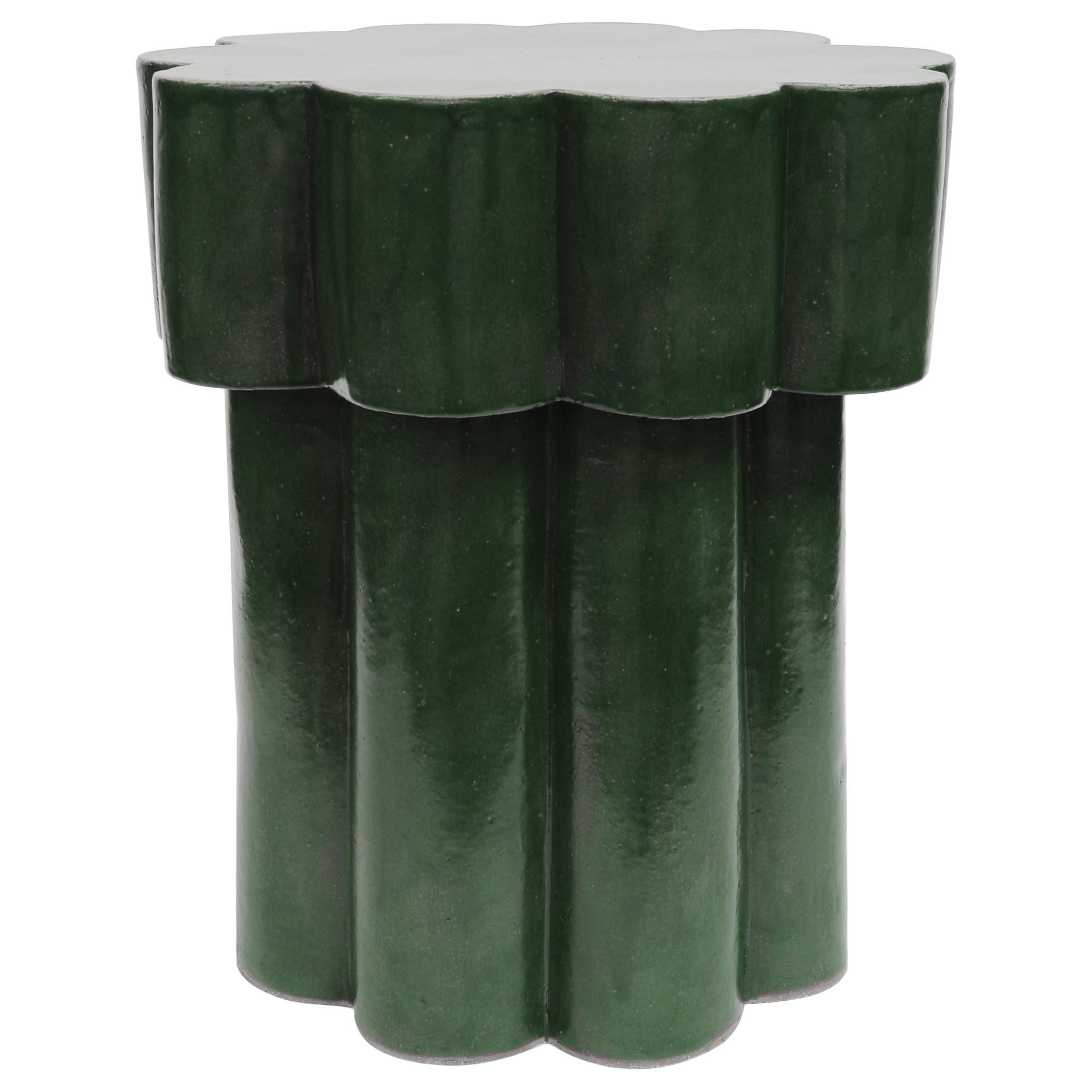 Table d'appoint et tabouret nuage en céramique à deux niveaux en vert chromé de BZIPPY