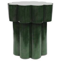 Two-Tier Ceramic Cloud Side Table & Stool in Chrome Green by BZIPPY
