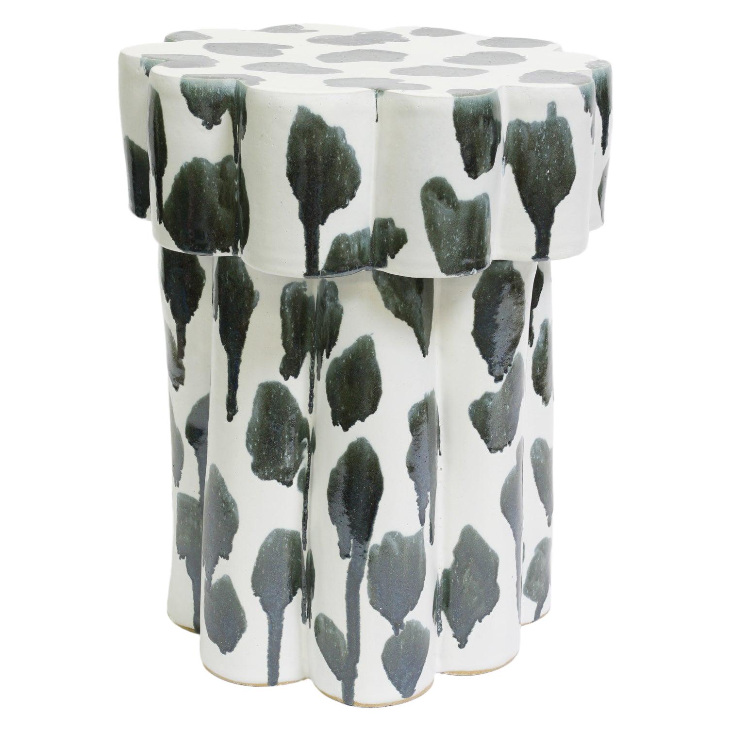Two-Tier Ceramic Cloud Side Table & Stool in Drippy Palladium by BZIPPY For Sale