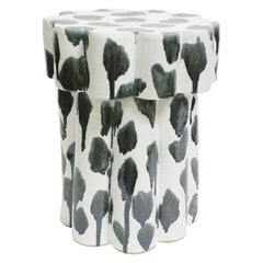 Two-Tier Ceramic Cloud Side Table & Stool in Drippy Palladium by BZIPPY