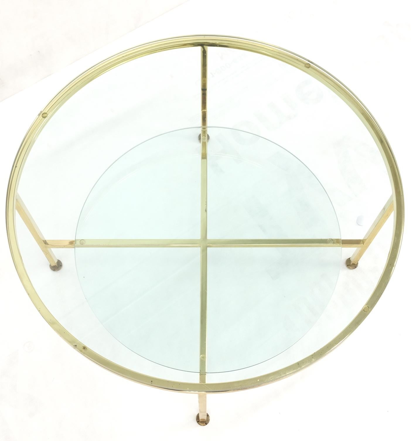 Two Tier Cross Shape Brass Base Round Occasional Coffee Side End Table Stand For Sale 4