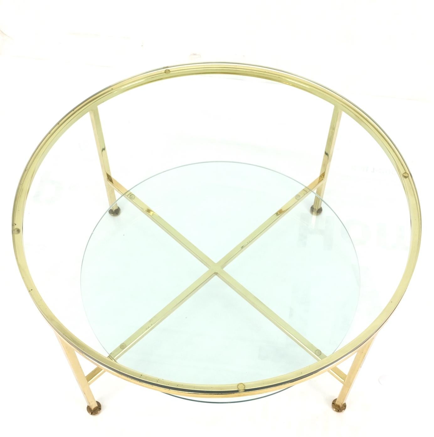 Two Tier Cross Shape Brass Base Round Occasional Coffee Side End Table Stand For Sale 6