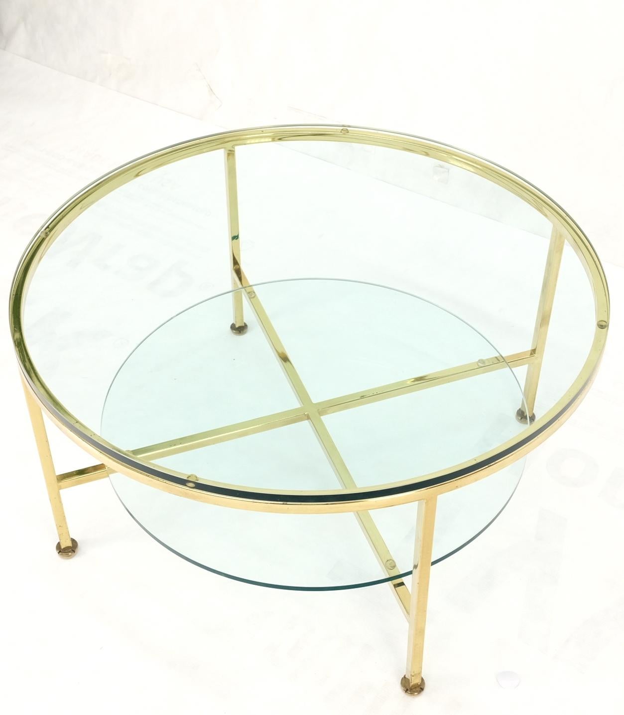Two Tier Cross Shape Brass Base Round Occasional Coffee Side End Table Stand For Sale 7