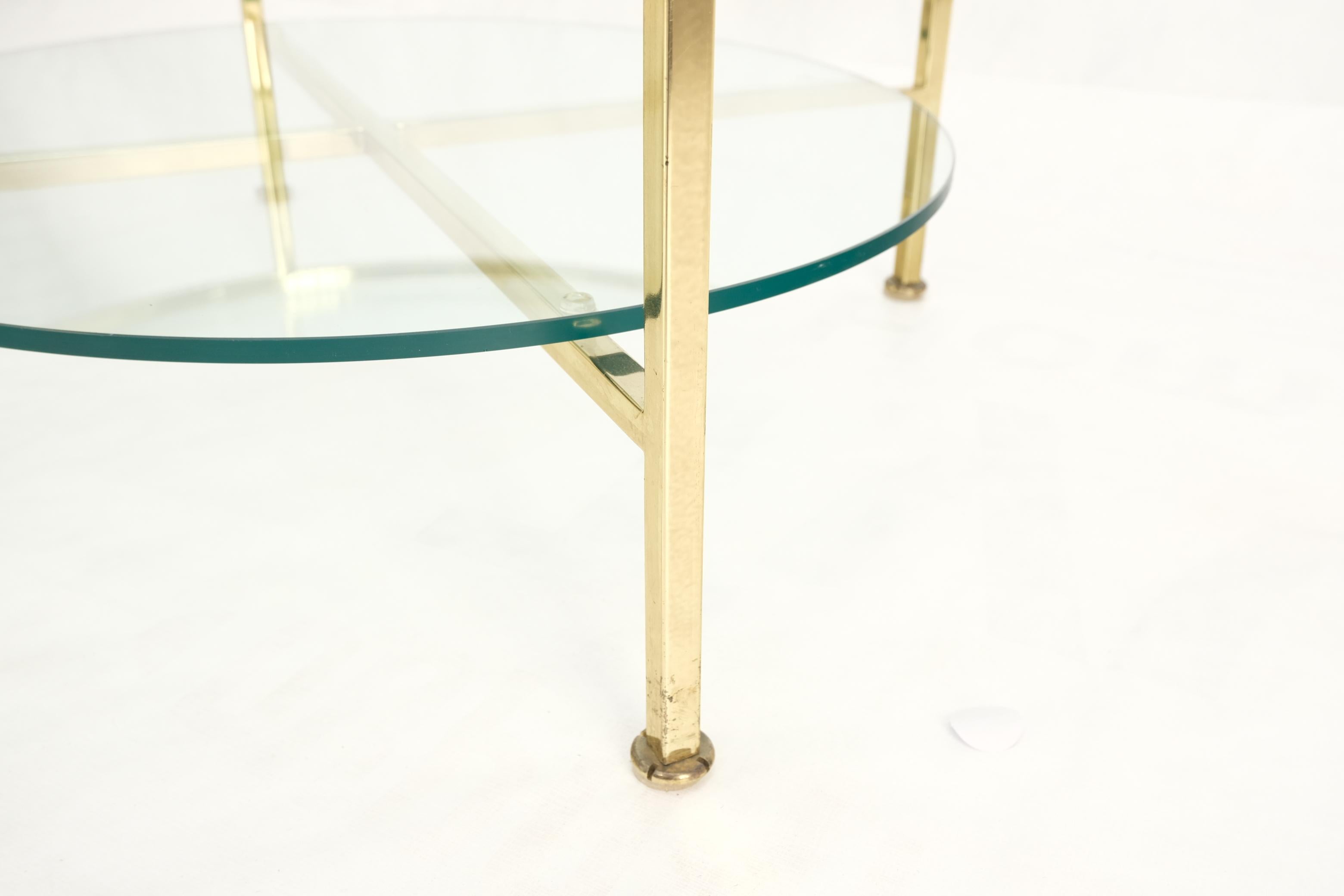 Two Tier Cross Shape Brass Base Round Occasional Coffee Side End Table Stand For Sale 1