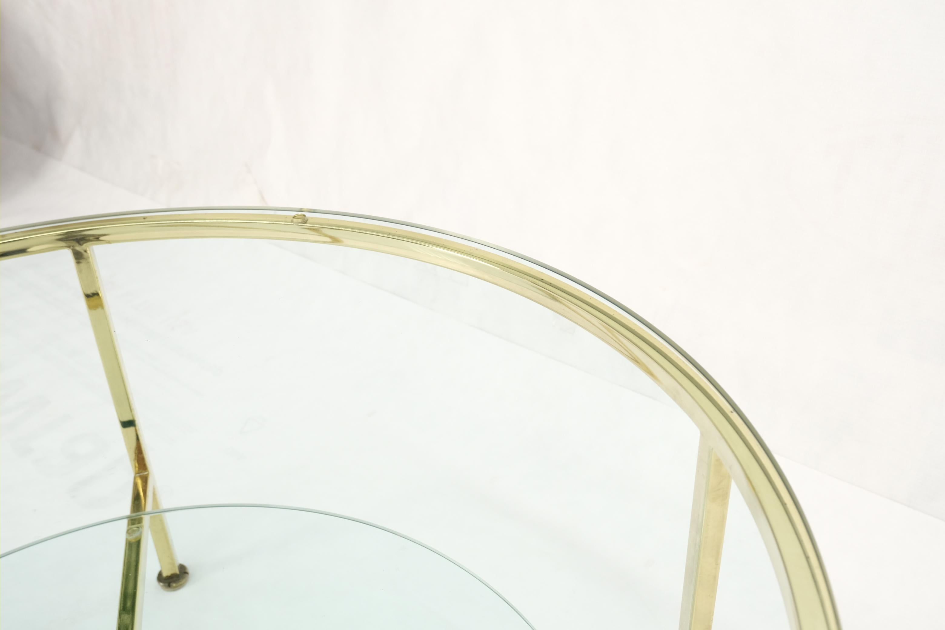 Two Tier Cross Shape Brass Base Round Occasional Coffee Side End Table Stand For Sale 2