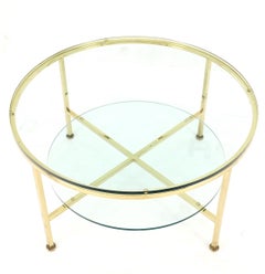 Two Tier Cross Shape Brass Base Round Occasional Coffee Side End Table Stand