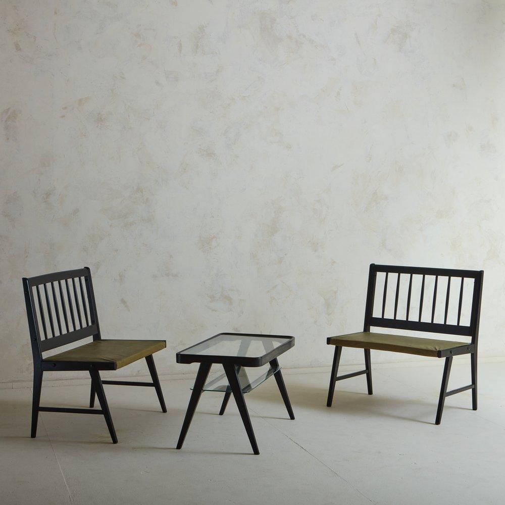 Zweistöckiger Beistelltisch aus ebonisiertem Holz und Glas, Italien 1960er Jahre (Moderne der Mitte des Jahrhunderts)