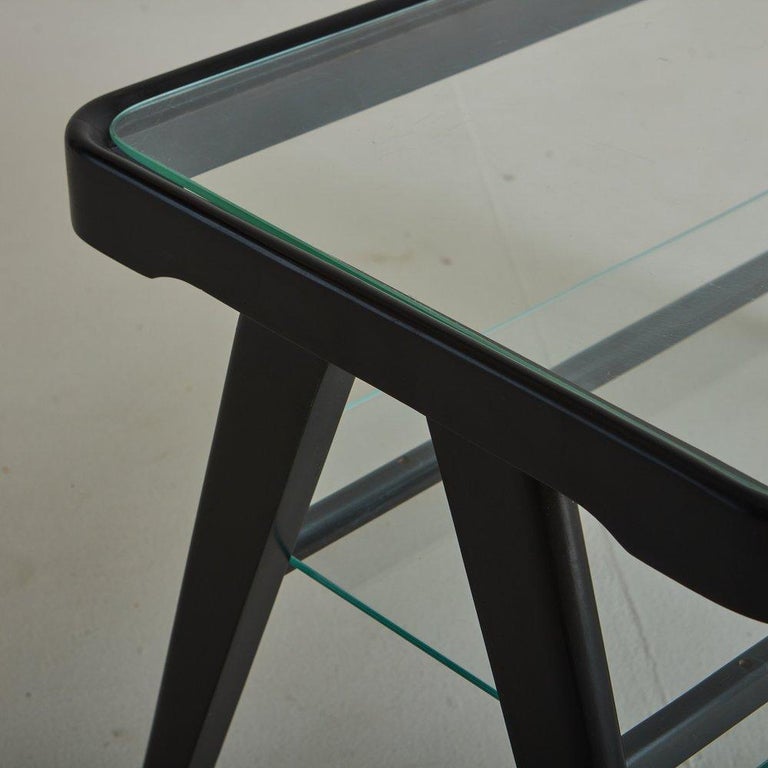 TwoTier Ebonized Wood + Glass Side Table, Italy, 1960s For Sale at 1stDibs