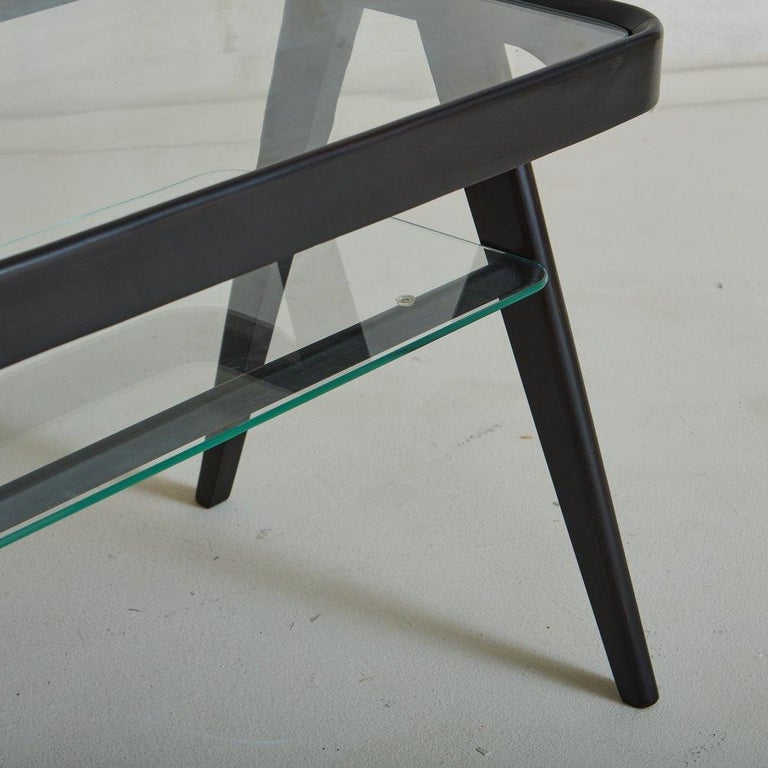 TwoTier Ebonized Wood + Glass Side Table, Italy, 1960s For Sale at 1stDibs