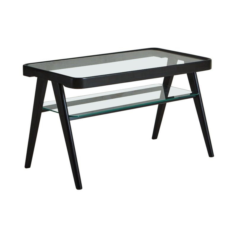 Zweistöckiger Beistelltisch aus ebonisiertem Holz und Glas, Italien 1960er Jahre