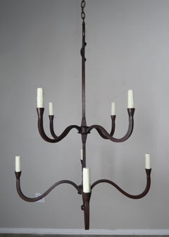Two-Tier Eight-Light Wrought Iron Chandelier, Antique Finish, 36-Inch