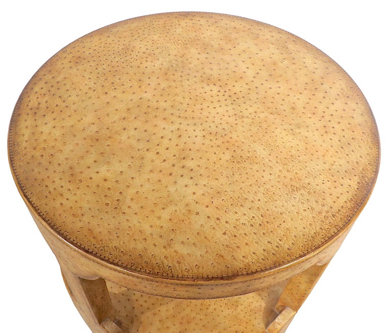 Two Tier Faux Ostrich Leather Clad Occasional Table by Maitland Smith