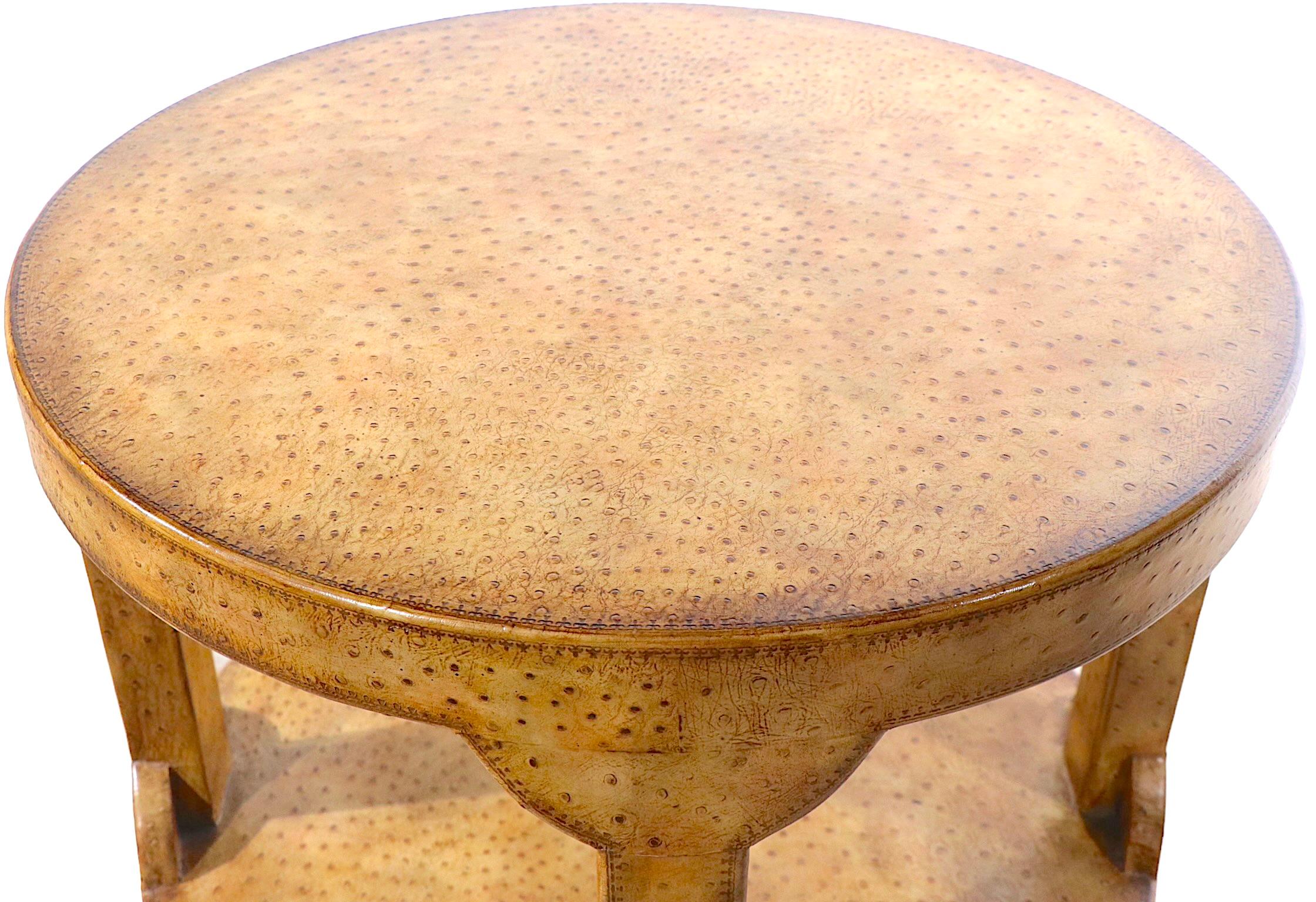 Two Tier Faux Ostrich Leather Clad Occasional Table by Maitland Smith, c 1970's 2