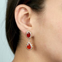 Two Tier Mexican Fire Opal Earrings With Mandarine Garnet In 18k Yellow Gold