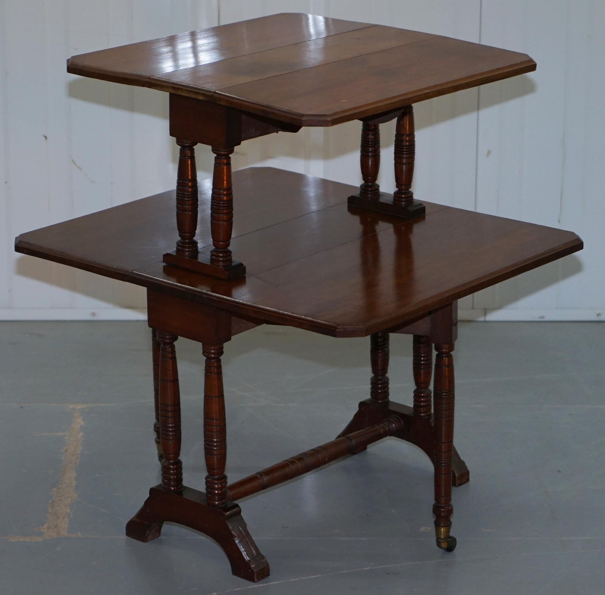 Two-Tier Folding Victorian Mahogany Side End Wine Occasional Dumb Waiter Table 4