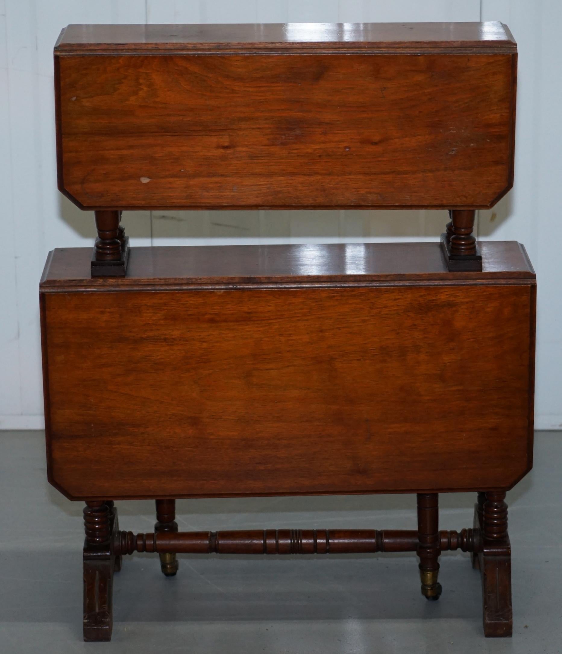 English Two-Tier Folding Victorian Mahogany Side End Wine Occasional Dumb Waiter Table
